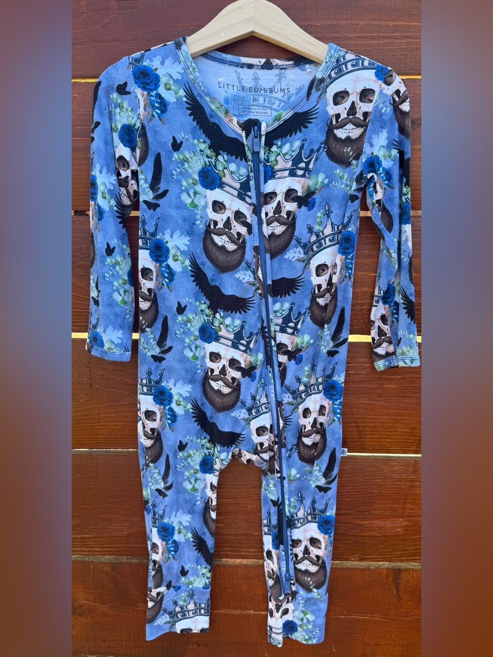 Little Bum Bums bamboo Halloween King Skull zippered romper 2T